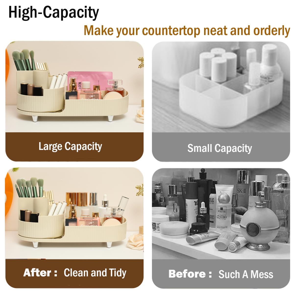 Makeup Organizer Countertop Rotating Makeup Organizer For Vanity Large Capacity Cosmetic Display Case With Makeup Brush Holder Cosmetic Organizer Countertop